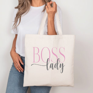 Boss Lady Pink and Grey Natural Tote Bag