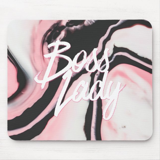 Boss Lady Pink Black Painted Marble Mouse Mat (Front)