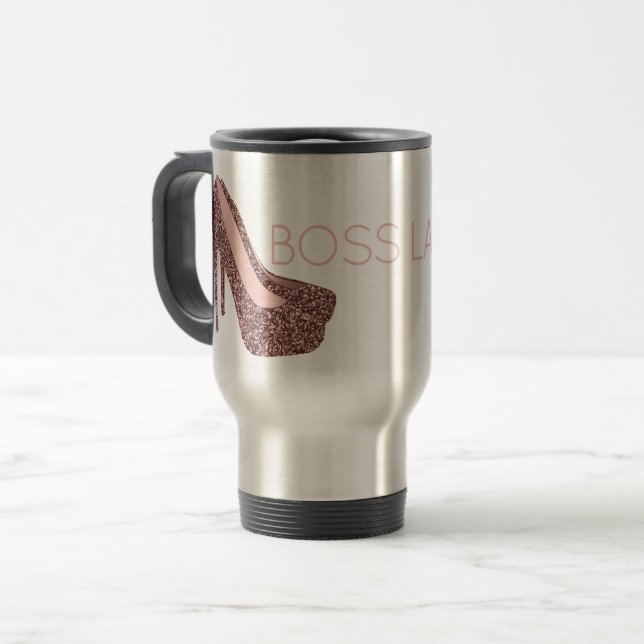 Boss Lady | Pink High Heel Shoes Diva Travel Mug (Front Left)