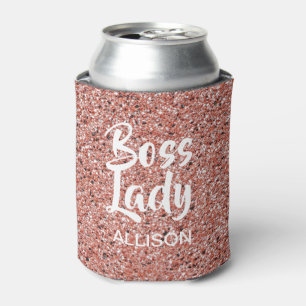 Boss Lady Pink Rose Gold Glitter Sparkle Custom Can Cooler