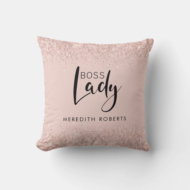 Boss Lady Rose Gold Blush Glitter Personalised Cushion (Front)