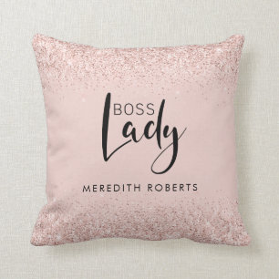 Boss Lady Rose Gold Blush Glitter Personalised Cushion