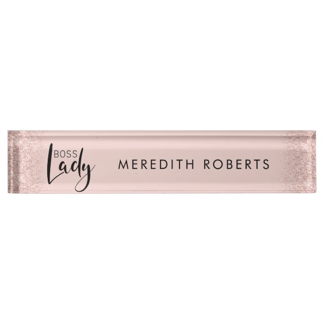Boss Lady Rose Gold Blush Glitter Personalised Nameplate (Front)