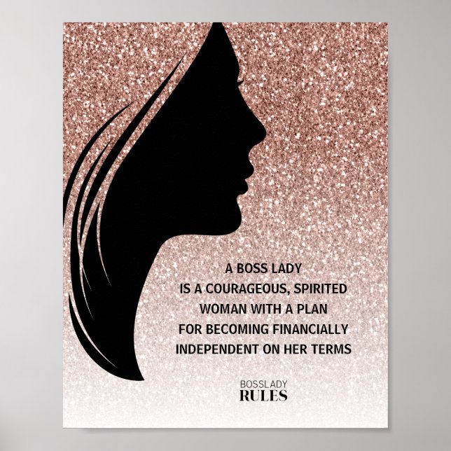 Boss Lady Rose Gold Glitter Motivational Quote Poster (Front)
