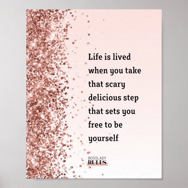 Boss Lady Rose Gold Glitter Motivational Quote Poster (Front)