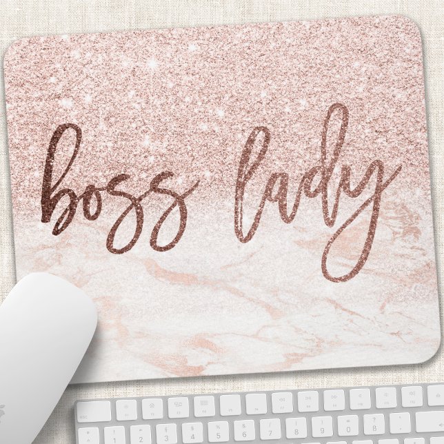 Boss Lady Rose Gold Marble Blush Pink Faux Glitter Mouse Mat (Creator Uploaded)