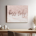 Boss Lady Rose Gold Marble Blush Pink Glitter Faux Canvas Print<br><div class="desc">Empower your space with this chic and glamourous canvas print. Featuring the bold phrase "Boss Lady" in a stylish script, accented by a luxurious rose gold marble texture and shimmering blush pink glitter, this artwork is a statement piece for the modern woman. Perfect for your office, bedroom, or any space...</div>