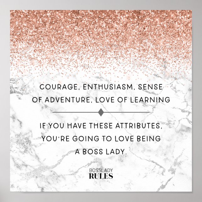 Boss Lady Rose Gold Marble Motivational Quote Poster (Front)