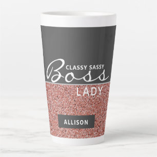 Boss Lady Rose Gold Pink Glitter Personalised Latte Mug