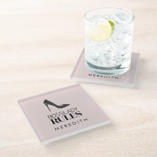 Boss Lady Rules Logo Personalised Glass Coaster