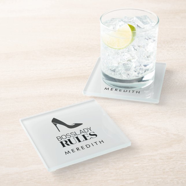 Boss Lady Rules Logo Personalised Glass Coaster (Angled)