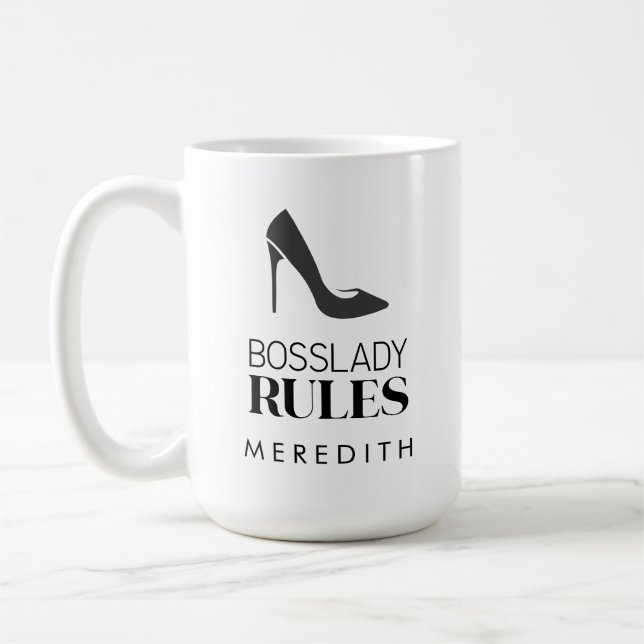Boss Lady Rules Stiletto Logo Personalised Coffee Mug (Left)