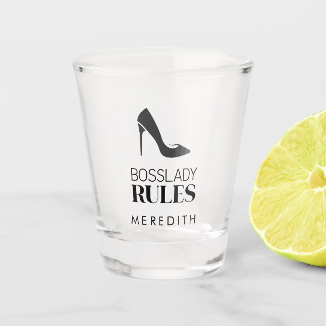 Boss Lady Rules Stiletto Logo Personalised Shot Glass (Front)