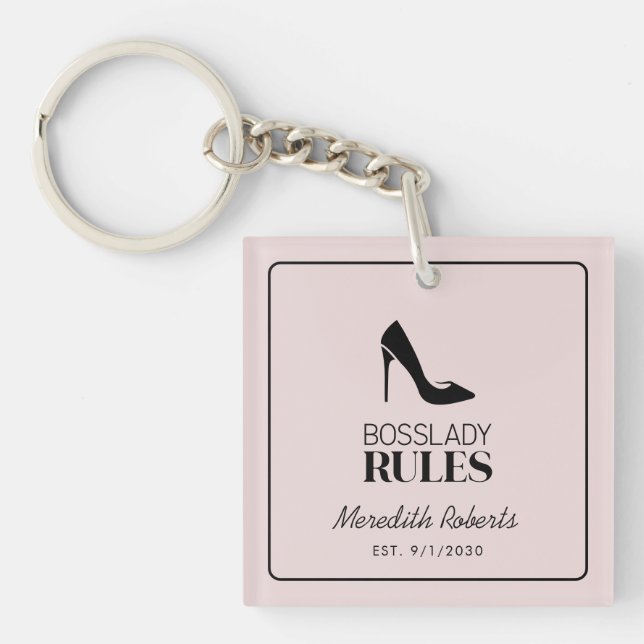 Boss Lady Stiletto Logo Blush Personalised Key Ring (Front)