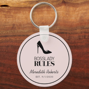 Boss Lady Stiletto Logo Blush Personalised Key Ring