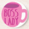 BOSS lady with a pink coffee cup