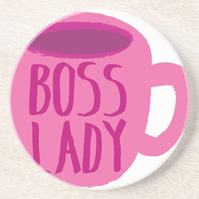 BOSS lady with a pink coffee cup Coaster (Front)