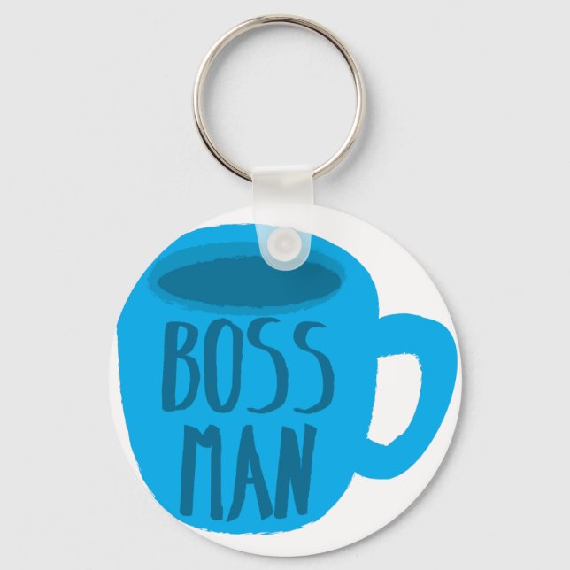 Boss Man with blue cup Key Ring (Front)
