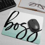 Boss Modern Typography Mouse Mat<br><div class="desc">Show 'em all who's boss -- or just remind yourself! -- with our cute and modern typography mouse pad. Stylish design features a sheer watercolor wash background in pale sea green with "boss" in trendy black handwritten style marker lettering. Makes a fun gift for promotions,  new jobs and graduations!</div>