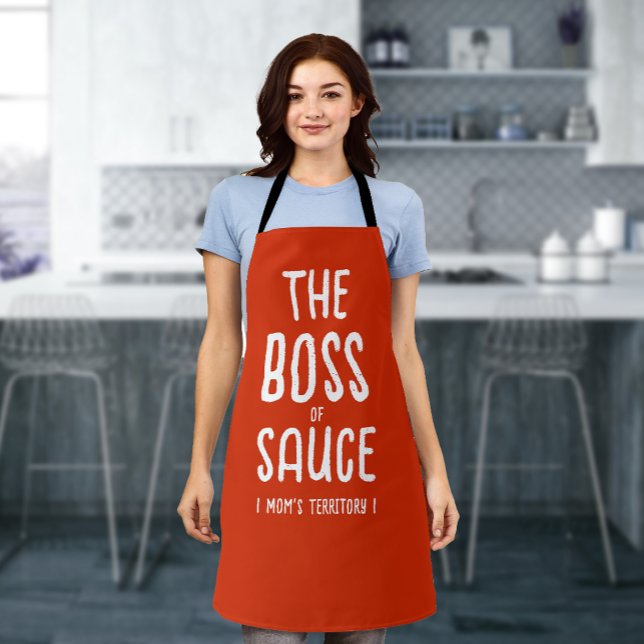 Boss Mum Red And White Kitchen Modern Bold Typo Apron (Creator Uploaded)