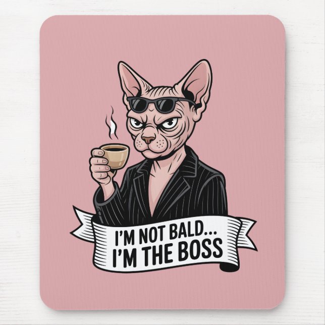 Boss Sphynx Cat Coffee Artwork Mouse Mat (Front)