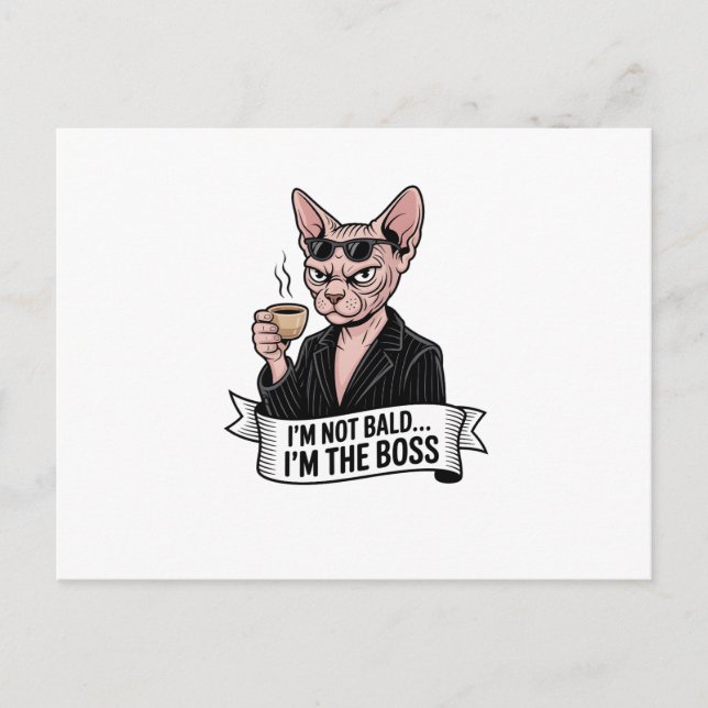 Boss Sphynx Cat Coffee Artwork Postcard (Front)