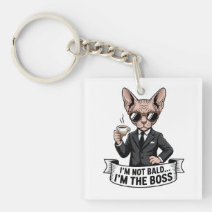 Boss Sphynx Cat Coffee Illustration Key Ring