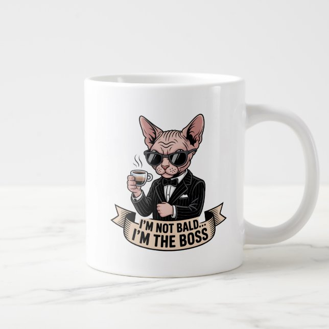 Boss Sphynx Cat Coffee Illustration Large Coffee Mug (Right)
