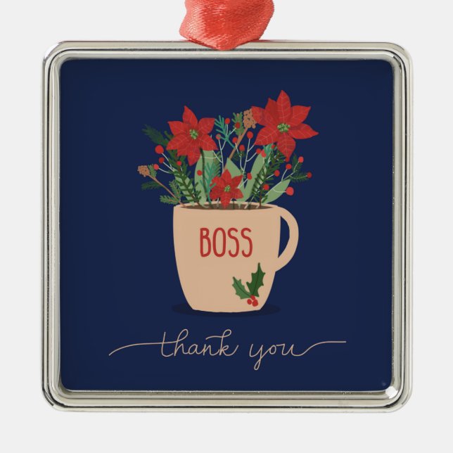 Boss Thank You at Christmas Poinsettias Metal Tree Decoration (Front)