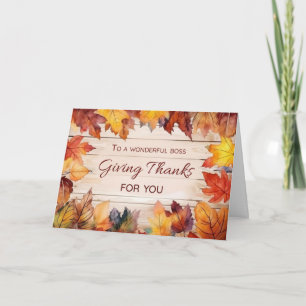 Boss Thanksgiving Giving Thanks Autumn Leaves Card