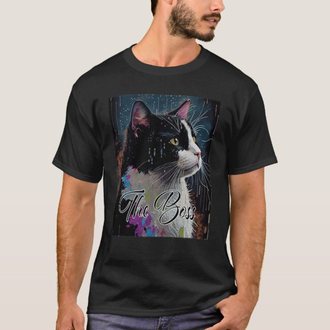 Boss Tuxedo Cat  for Mum Dad T-Shirt (Front)