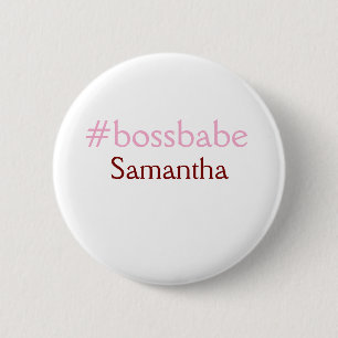 Bossbabe hashtag light pink add name girl boss  6 cm round badge