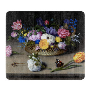 Bosschaert Flower Still Life Insects Dutch Art Cut Cutting Board