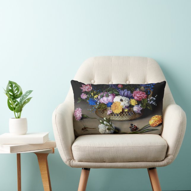 Bosschaert Flower Still Life Insects Dutch Art Lumbar Cushion (Chair)