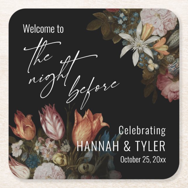 Bosschaert's "Flowers in a Glass" The Night Before Square Paper Coaster (Front)