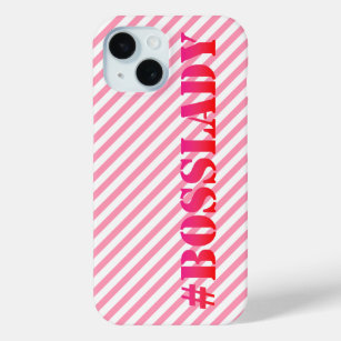 #Bosslady - Fun Pink Striped Girl Power Quote iPhone 15 Case