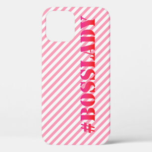 #Bosslady - Fun Pink Striped Girl Power Quote iPhone 12 Pro Case