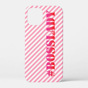 #Bosslady - Fun Pink Striped Girl Power Quote iPhone 12 Mini Case