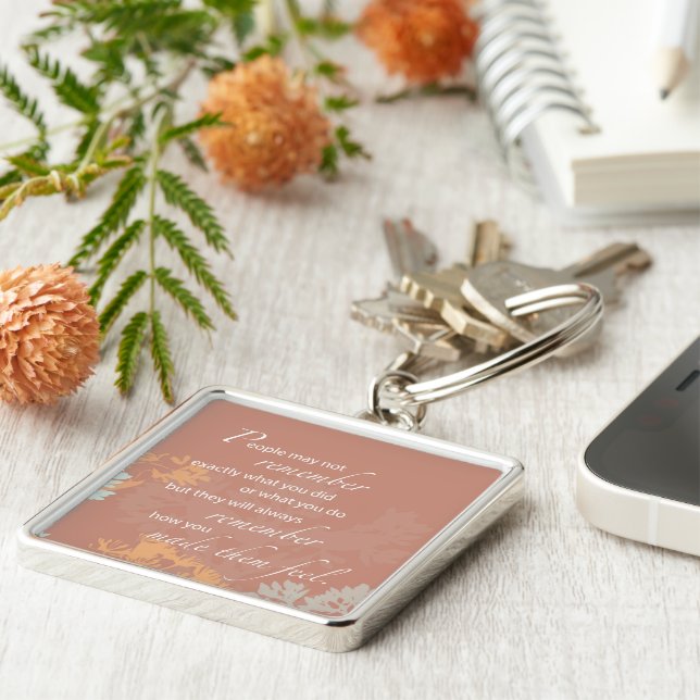 Boss's Day Wild Flower Silhouettes on Brown Key Ring (Side)