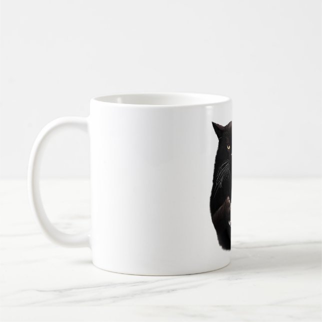 Bossy Black Cat Coffee Thumbs-Up Coffee Mug (Left)