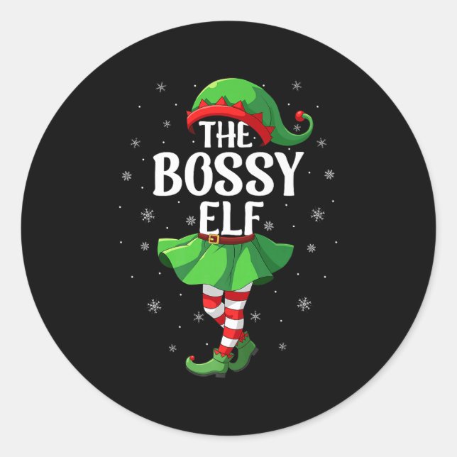 Bossy Elf Christmas Girls Women Elf Squad Xmas Fam Classic Round Sticker (Front)