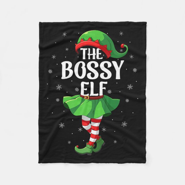 Bossy Elf Christmas Girls Women Elf Squad Xmas Fam Fleece Blanket (Front)