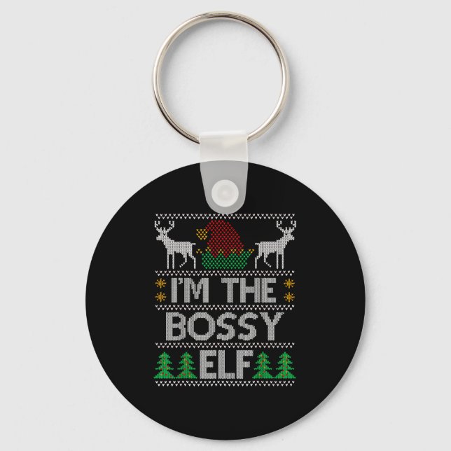 Bossy Elf Matching Family Group Christmas Party Pa Key Ring (Front)