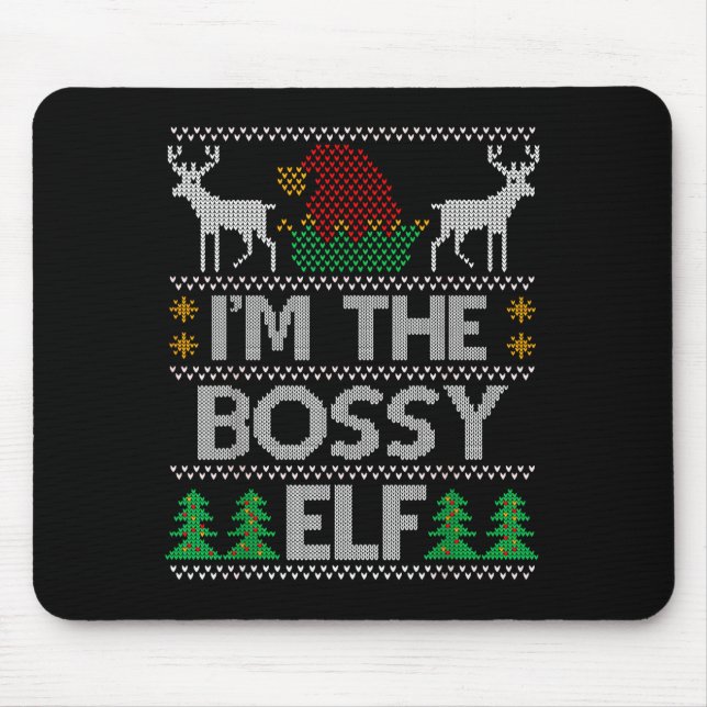 Bossy Elf Matching Family Group Christmas Party Pa Mouse Mat (Front)