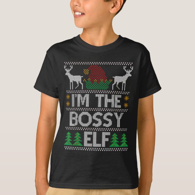 Bossy Elf Matching Family Group Christmas Party Pa T-Shirt (Front)