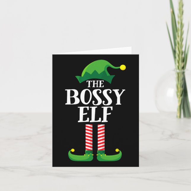 Bossy Elf Matching Family Group Christmas Party Py Card (Front)