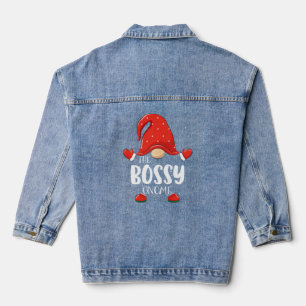 Bossy Gnome Matching Family Group Christmas Pajama Denim Jacket