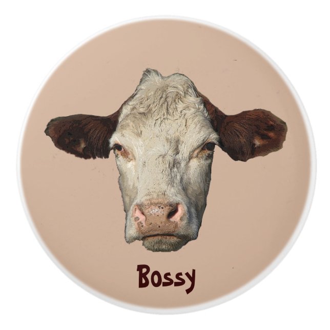 Bossy the Cow Ceramic Knob (Front)