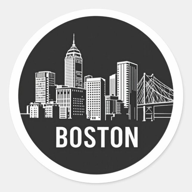BOSTAN Usa City Skyline Silhouette Classic Round Sticker (Front)