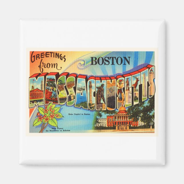 Boston #2 Massachusetts MA Vintage Travel Souvenir Magnet (Front)